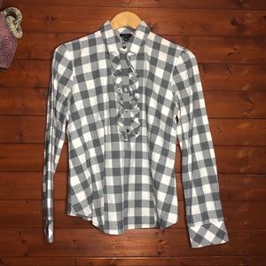 TALBOTS Ruffle Button up Plaid Flannel